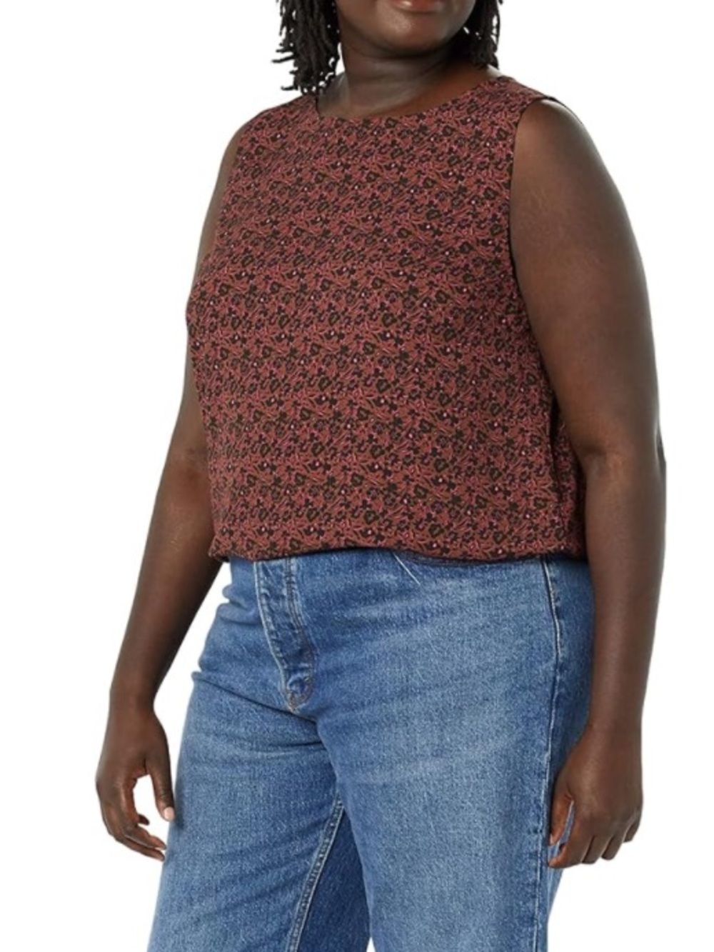 Amazon Essentials Floral Sleeveless Shell Top - Rust & Black - Picture 4 of 6